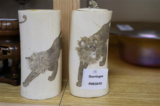 A pair of Meiji ivory tusk vases